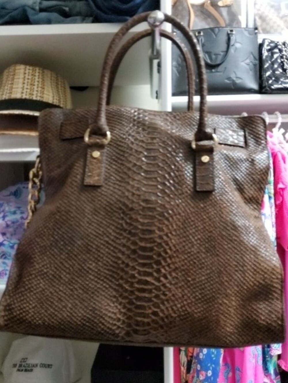 Michael Kors Hamilton Large Leather Moca Tote with Gold Hardware - Picture 2 of 11